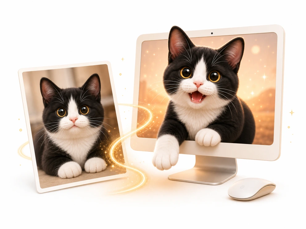 A desktop pet that keeps your cat or dog's real coat and markings