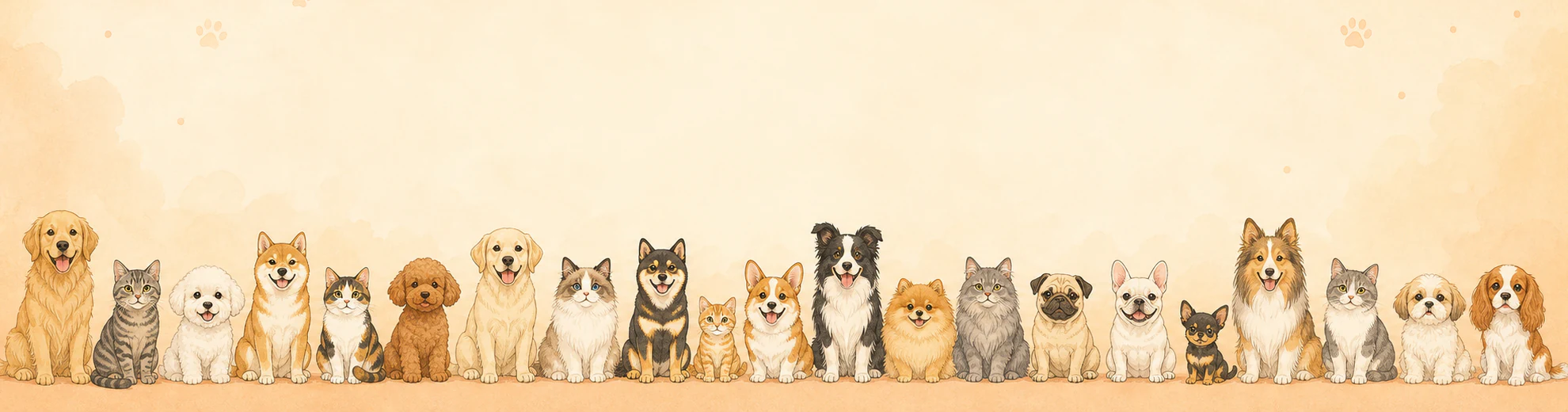 A row of cats and dogs brought to life as Petne desktop companions